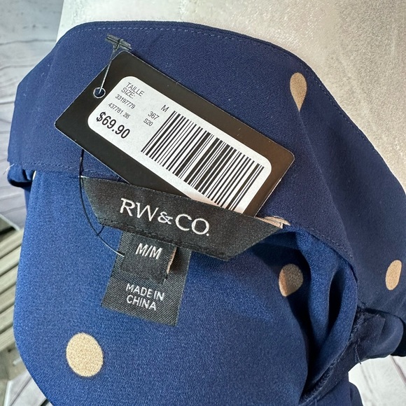 NWT RW&CO. Blue & Beige ¾ Sleeves Polka Dot Shirt - M - Picture 7 of 8